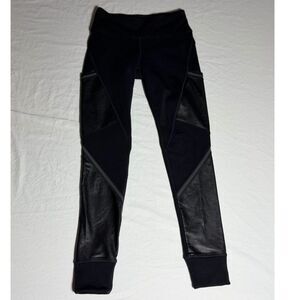 Athleta Urban Cozy Lined Tights Size S Black Fleece Faux Leather Panel Leggings